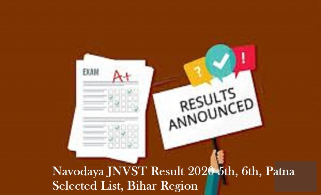 Navodaya JNVST Result 2024,  5th, 6th, Patna Selected List, Bihar Region